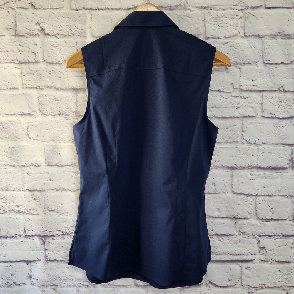 Foxcroft NWT Taylor Sleeveless Button-up No Iron Shirt In Navy Womens Size 8 - Picture 3 of 9